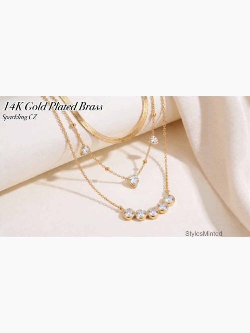 Layered Gold Necklace Set - Stacking Choker, Teardrop Station Chain, Pendant, - Picture 7 of 7
